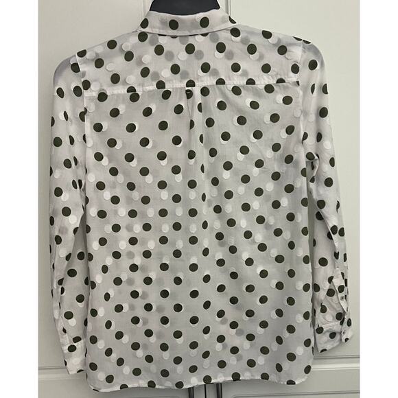 Talbots Classic Cotton Button Front Shirt White w/Green White Dots Size S - Picture 2 of 9